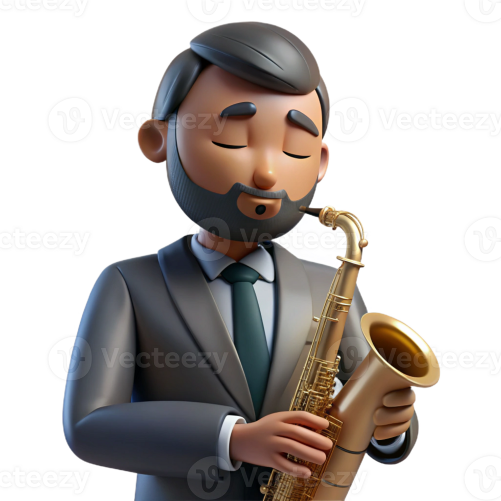 serene modern extraordinary vintage Portrait of a jazz musician with a saxophone, lost in the music with eyes closed. Moody, low-key lighting. Black and white photography style 4K premium png