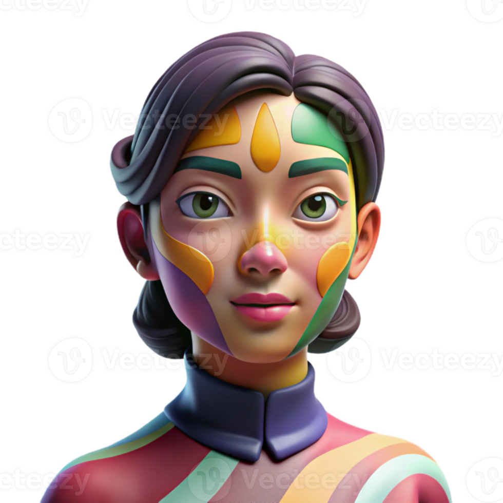impressive rustic stunning modern Portrait of a young woman with colorful, abstract face paint, expressing a range of emotions. Dynamic, contrasting lighting. Surrealist style high quality exclusive png