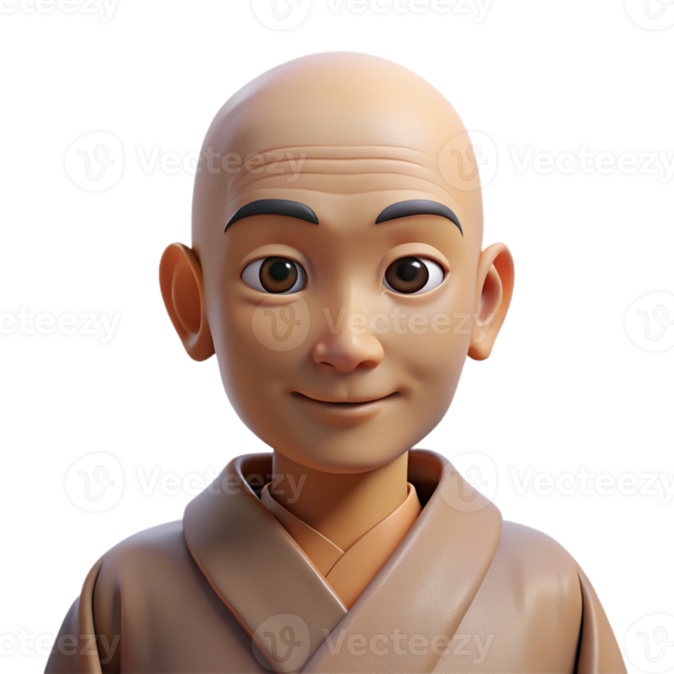 vibrant modern beautiful modern Portrait of a serene monk with a shaved head, wearing simple robes and a peaceful expression. Soft, natural lighting. Spiritual art style 4K premium png