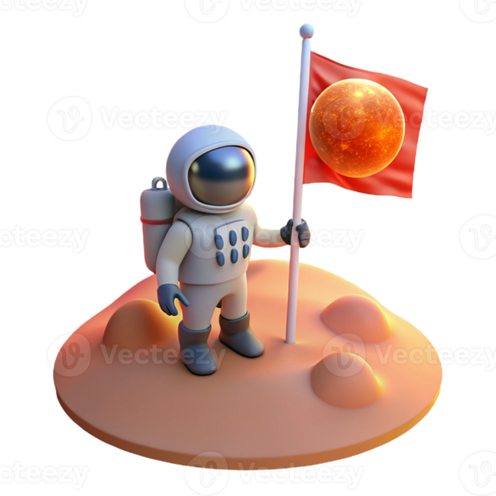 extraordinary minimalist elegant traditional A lone astronaut, planting a flag on a desolate, red planet, the flag illuminated by the bright glare of the twin suns in the sky genuine exclusive png