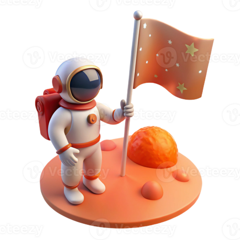 stunning creative impressive contemporary A lone astronaut, planting a flag on a desolate, red planet, the flag illuminated by the bright glare of the twin suns in the sky high resolution detailed png