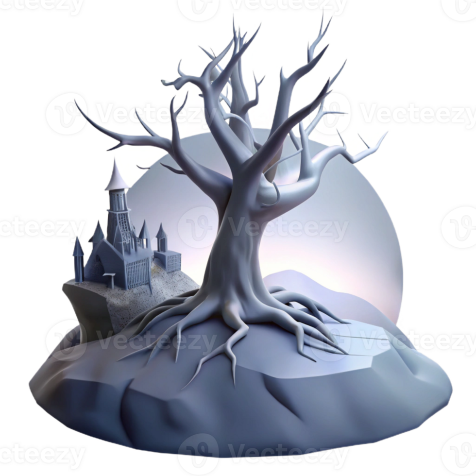 serene abstract stunning rustic A solitary, windswept tree on a desolate hilltop, overlooking a ghostly, spectral city, eerie lighting, gothic art style original premium png