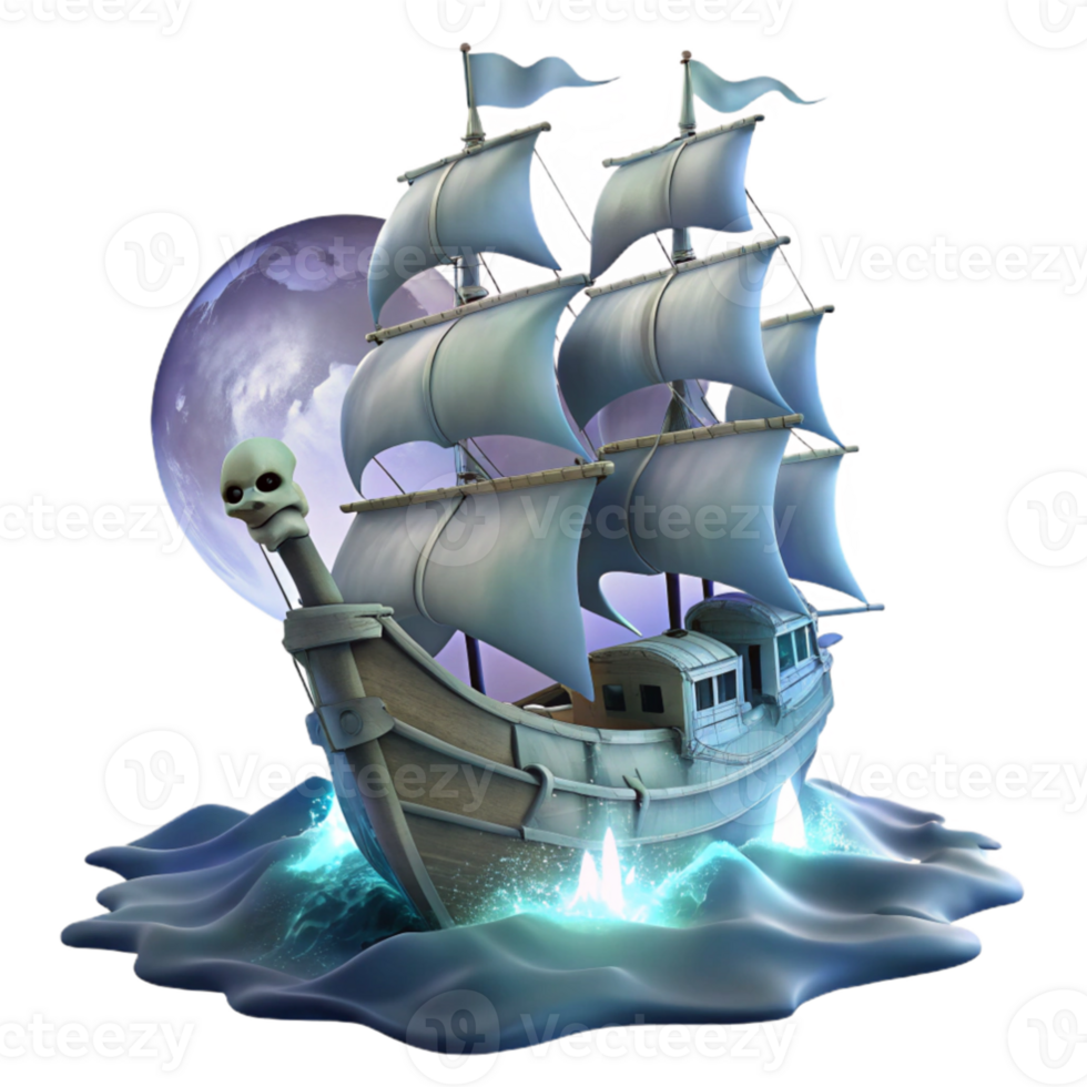 serene contemporary serene rustic A spectral ghost ship sailing through a stormy, moonlit sea, dramatic lighting, romanticism style genuine original png