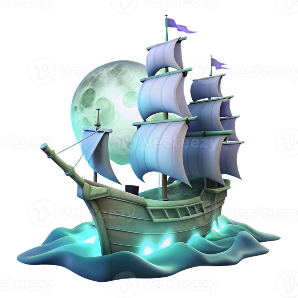beautiful abstract vibrant vintage A spectral ghost ship sailing through a stormy, moonlit sea, dramatic lighting, romanticism style authentic 4K png