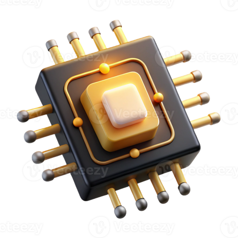 impressive contemporary wonderful creative A single microchip, its golden circuits intricately detailed, floating in a dark void, illuminated by a single ray of ethereal white light genuine original png