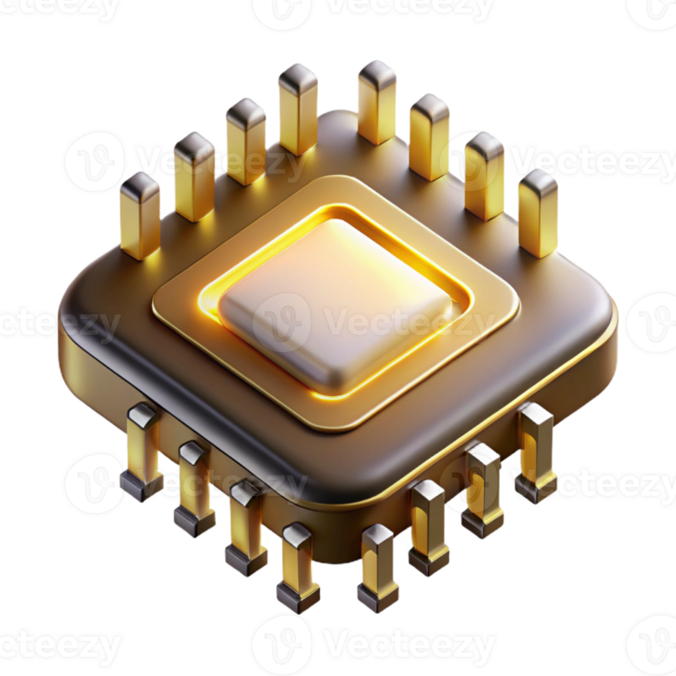 serene contemporary elegant classic A single microchip, its golden circuits intricately detailed, floating in a dark void, illuminated by a single ray of ethereal white light genuine genuine png