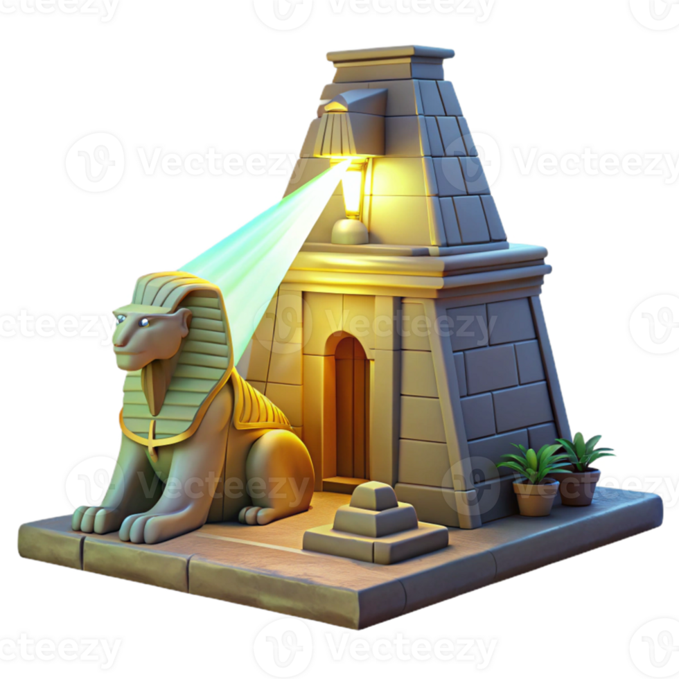 dramatic modern serene creative A mysterious sphinx guarding a hidden temple, illuminated by a single beam of light, ancient Egyptian style premium original png