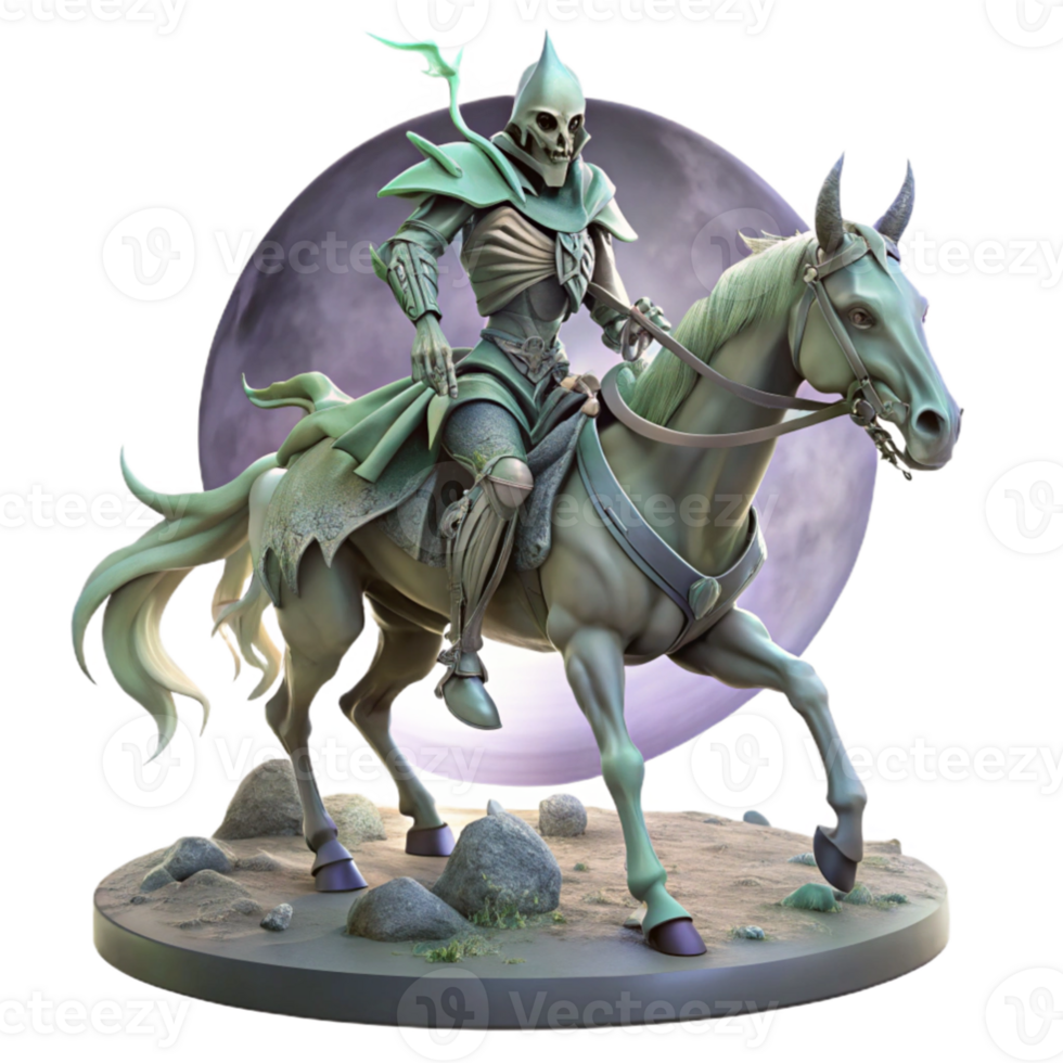 serene creative serene classic A spectral knight riding a skeletal warhorse across a desolate battlefield, bathed in the pale light of a full moon, dark fantasy style original detailed png