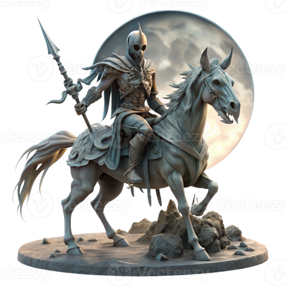 beautiful rustic impressive creative A spectral knight riding a skeletal warhorse across a desolate battlefield, bathed in the pale light of a full moon, dark fantasy style genuine 4K png