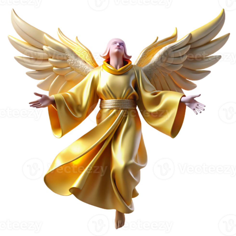 stunning rustic vibrant contemporary A celestial being with flowing robes and glowing wings descending from the heavens, bathed in golden light, baroque style professional original png