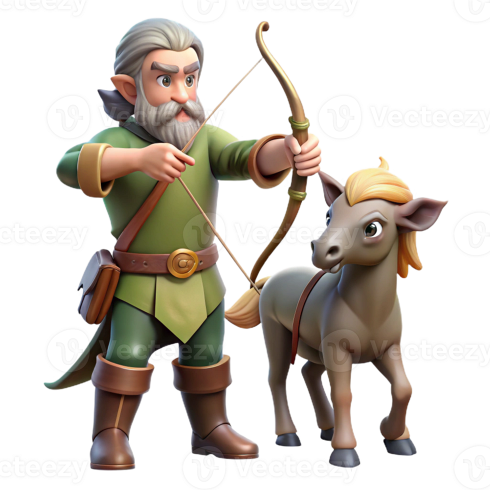 vibrant creative elegant modern A wise old centaur teaching a young elf archery in a sunlit forest glade, soft and warm lighting, fantasy illustration style high resolution premium png