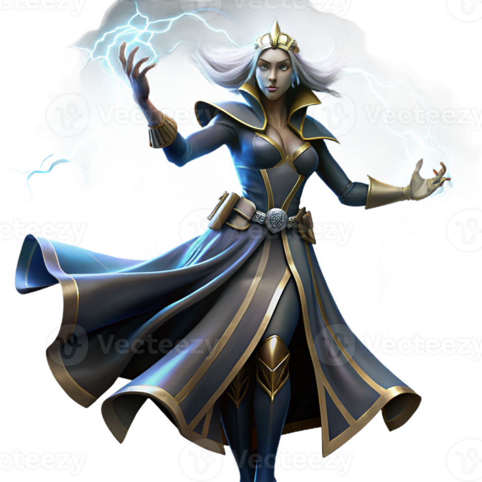 magnificent creative vibrant contemporary A powerful sorceress summoning a storm in a desolate wasteland, dramatic lighting and dynamic pose, digital painting style premium high quality png