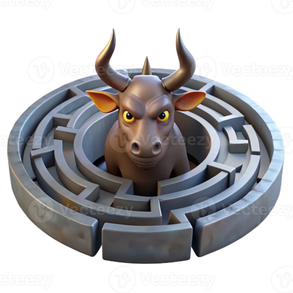 elegant minimalist elegant contemporary The Minotaur trapped in the labyrinth, shafts of light piercing the darkness, graphic novel style authentic high quality png