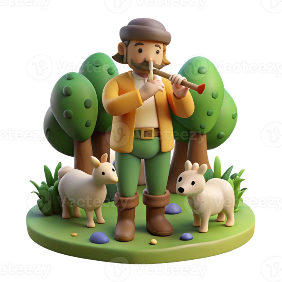 serene artistic magnificent traditional Pan playing his pipes in a forest clearing, surrounded by woodland creatures, pastoral style, warm sunlight high quality high resolution png