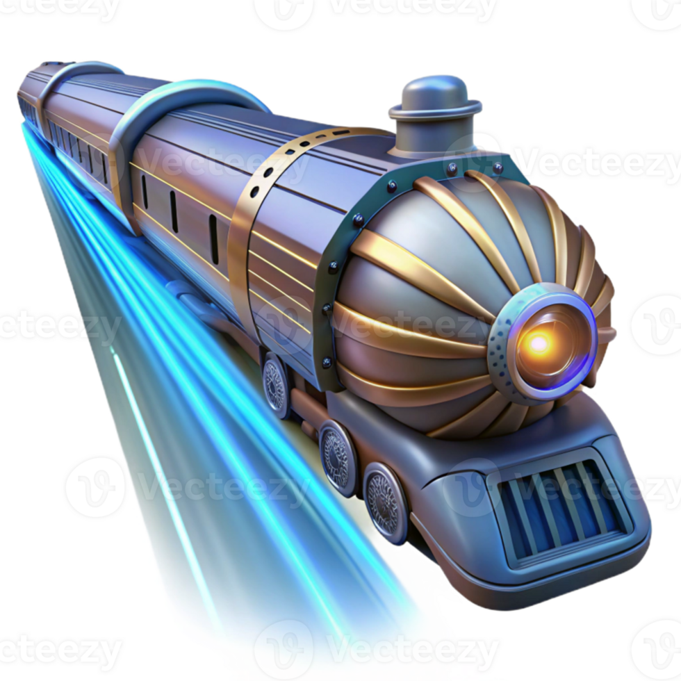serene vintage serene abstract A high-speed steampunk train, sleek and aerodynamic, with glowing blue energy conduits, rushing through a dark tunnel, motion blur and dynamic lighting original 4K png