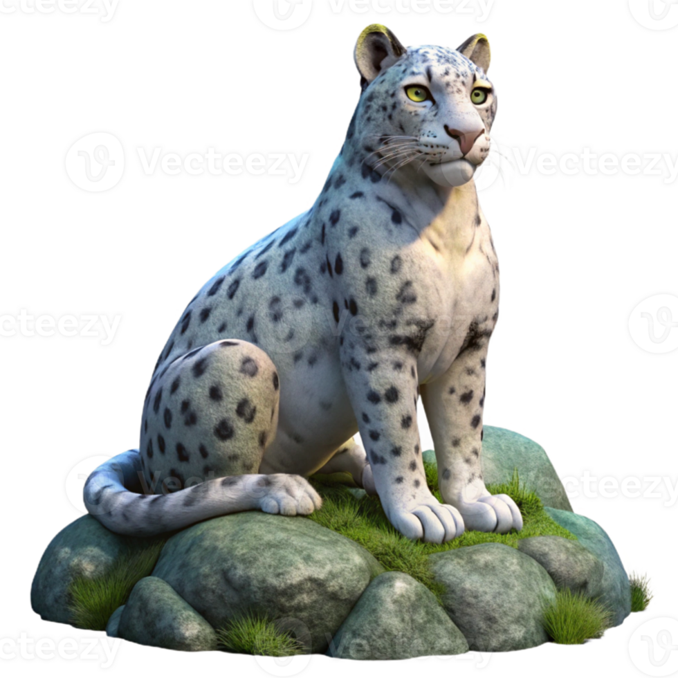 elegant creative serene classic A majestic snow leopard perched on a moss-covered rock, illuminated by a soft, ethereal moonlight, rendered in a hyperrealistic style professional professional png