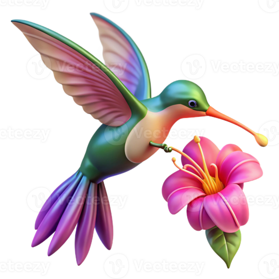 wonderful artistic vibrant creative A vibrant hummingbird hovering near a fuchsia flower, bokeh background blur, art nouveau style, warm and inviting color palette exclusive professional png