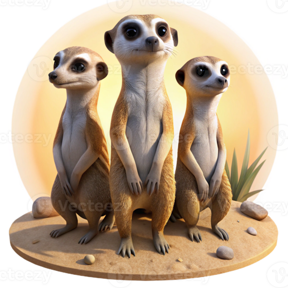 extraordinary artistic beautiful modern A group of meerkats standing alert in the desert, warm midday sun, highly detailed realism, cinematic lighting original premium png