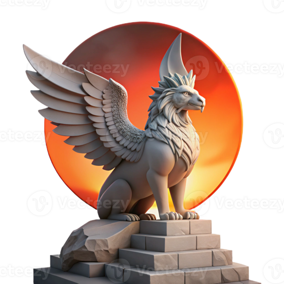 wonderful rustic magnificent classic A majestic griffin perched atop a crumbling ziggurat under a blood-red sunset, Art Deco style, sharp focus, dramatic lighting original high resolution png