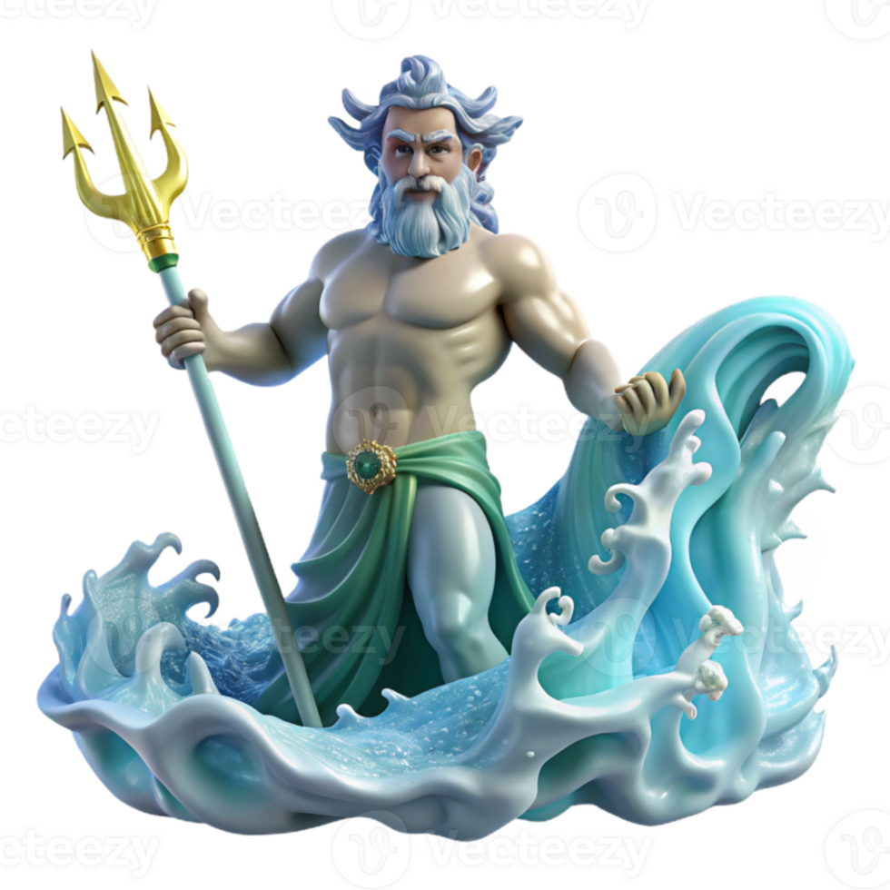 extraordinary artistic vibrant creative Poseidon rising from the waves, wielding his trident, Greek mythology, Baroque style, dramatic lighting, ocean spray premium premium png