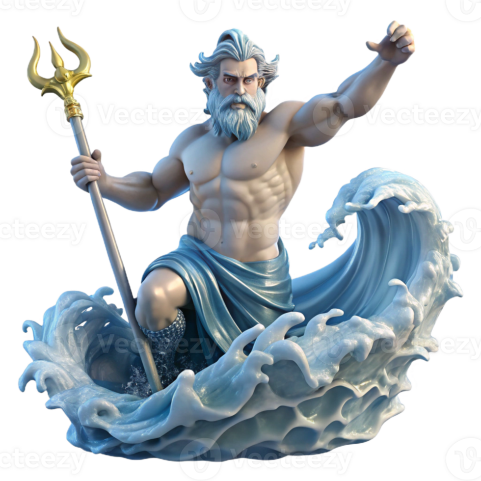 serene traditional stunning minimalist Poseidon rising from the waves, wielding his trident, Greek mythology, Baroque style, dramatic lighting, ocean spray authentic professional png