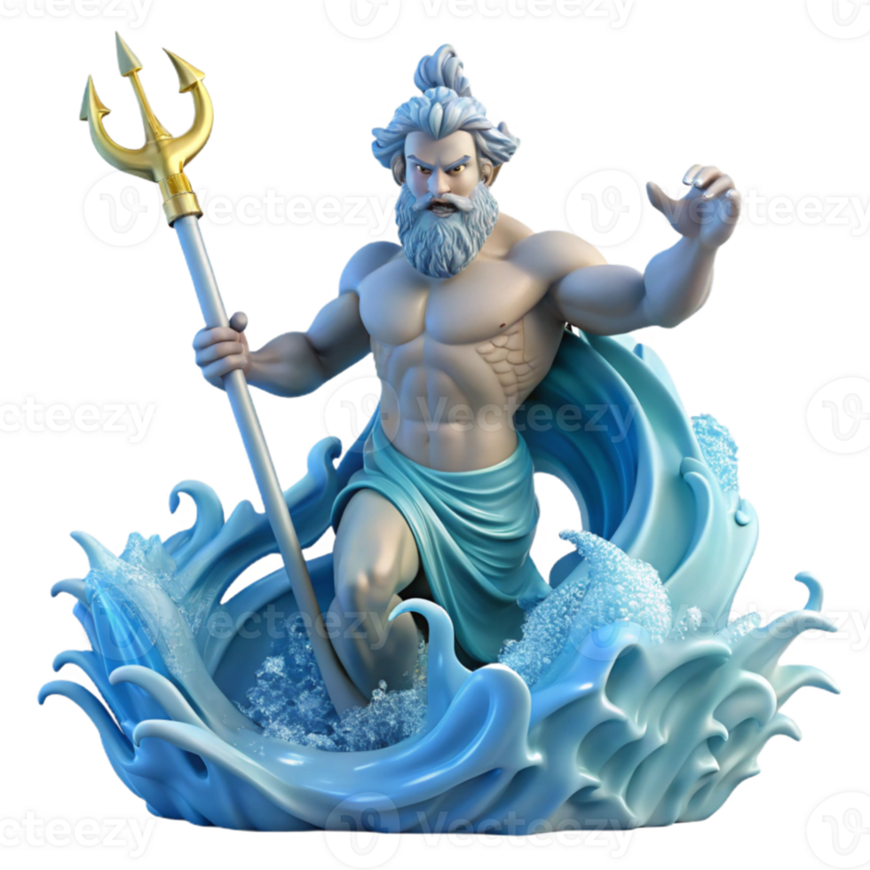vibrant creative serene contemporary Poseidon rising from the waves, wielding his trident, Greek mythology, Baroque style, dramatic lighting, ocean spray exclusive premium png