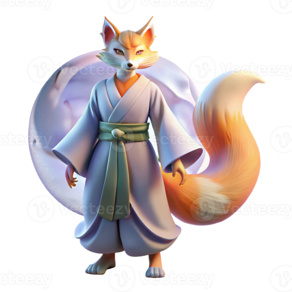wonderful creative magnificent classic A kitsune transforming from a fox into a human under a full moon, Japanese mythology, soft lighting, ethereal style, flowing silk original high quality png