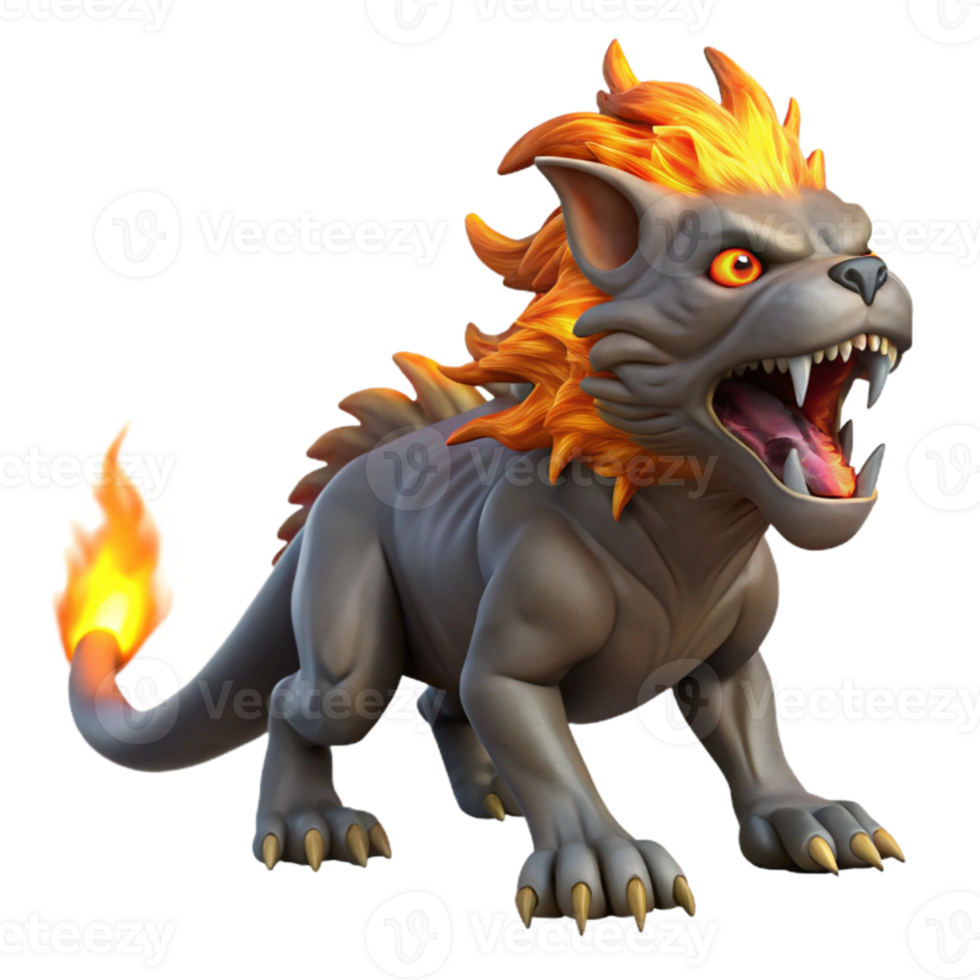 elegant minimalist vibrant artistic A chimera breathing fire, Greek mythology, dramatic lighting, hyperrealistic style, detailed scales and fur, fiery background glow high quality high resolution png