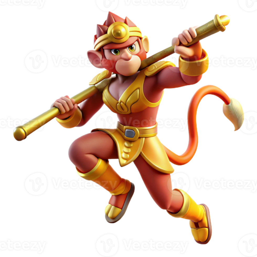 elegant classic extraordinary rustic Sun Wukong, the Monkey King, battling a celestial soldier, Chinese mythology, vibrant colors, dynamic pose, comic book style genuine original png