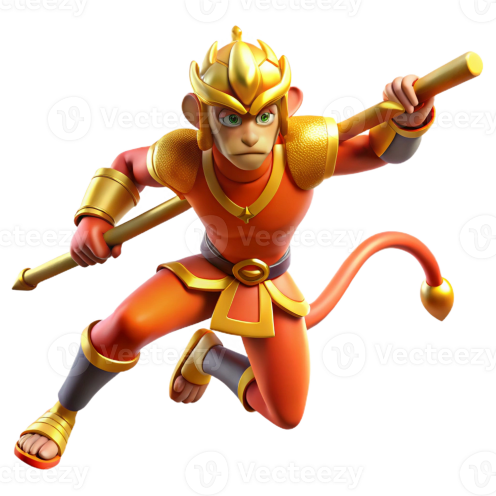 vibrant modern elegant vintage Sun Wukong, the Monkey King, battling a celestial soldier, Chinese mythology, vibrant colors, dynamic pose, comic book style premium high quality png