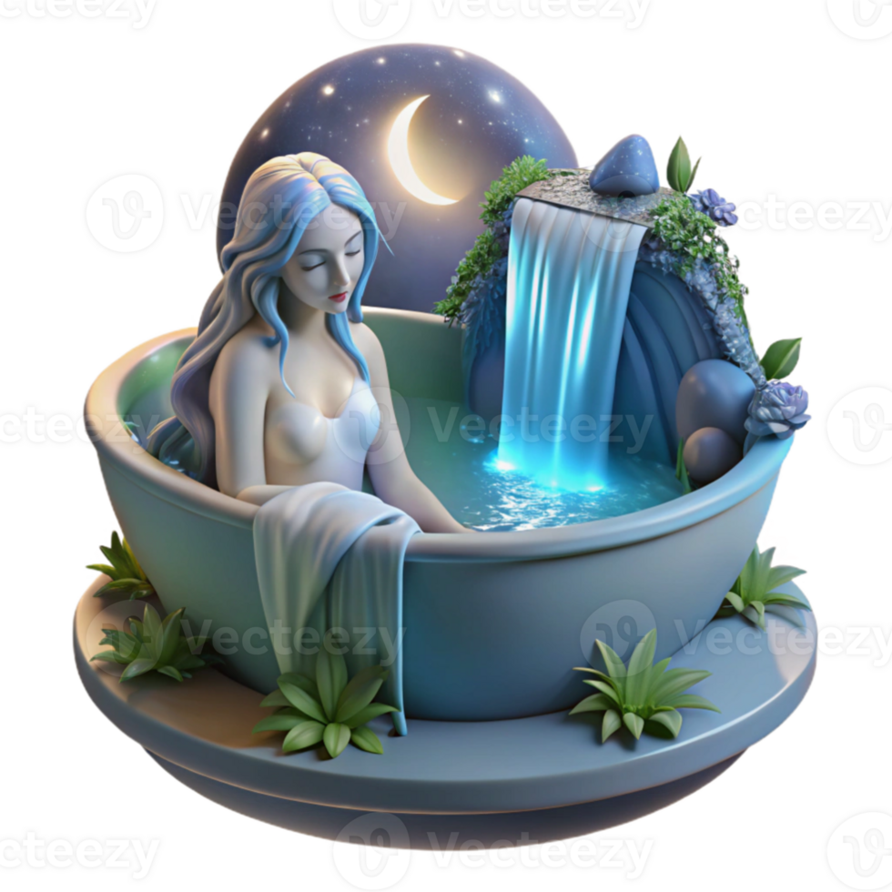 vibrant artistic extraordinary traditional A celestial nymph bathing in a moonlit waterfall, Greek mythology, soft lighting, pre-Raphaelite style, ethereal beauty high resolution professional png