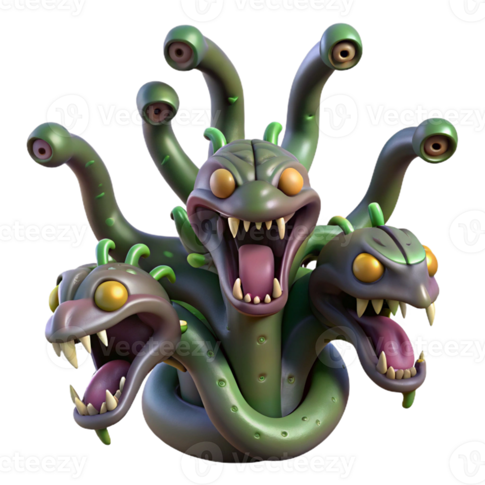 serene rustic beautiful contemporary A hydra regenerating its heads, Greek mythology, slimy texture, dark, swampy lighting, grotesque realism detailed 4K png