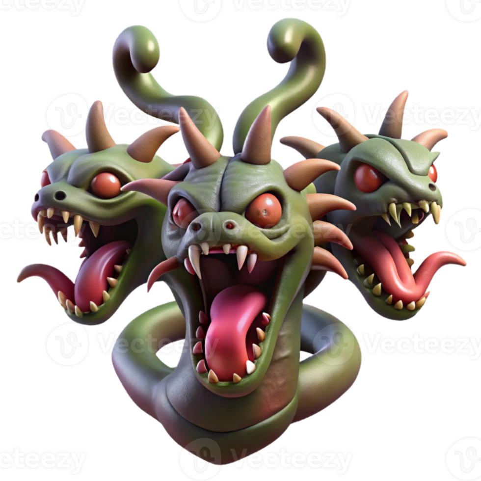 magnificent minimalist magnificent contemporary A hydra regenerating its heads, Greek mythology, slimy texture, dark, swampy lighting, grotesque realism high quality premium png