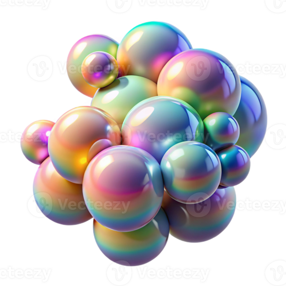 magnificent modern dramatic creative A cluster of iridescent bubbles floating in zero gravity, reflecting a spectrum of rainbow colors, with a dreamlike, surrealist style original detailed png