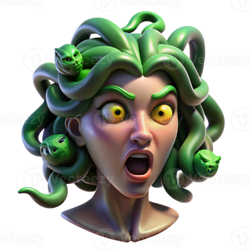 magnificent abstract beautiful artistic Medusa's head, snakes writhing and hissing, eyes glowing with an eerie green light, close-up portrait, dark fantasy style original original png