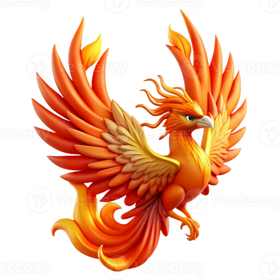elegant creative dramatic classic A majestic phoenix rising from flames, vibrant oranges and reds dominating the color palette, intricate feather details, Japanese woodblock print style 4K premium png