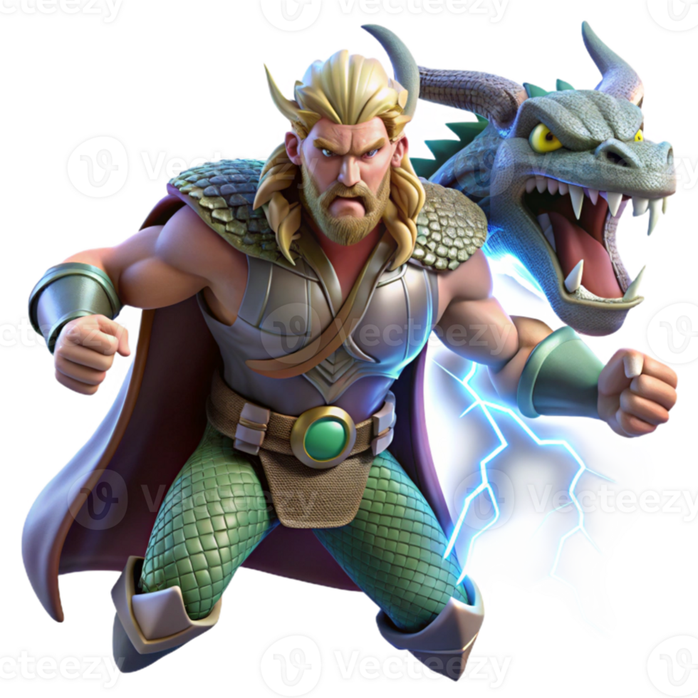 stunning creative extraordinary minimalist Thor battling Jormungandr, lightning illuminating the stormy sky, epic scale, comic book style premium 4K png