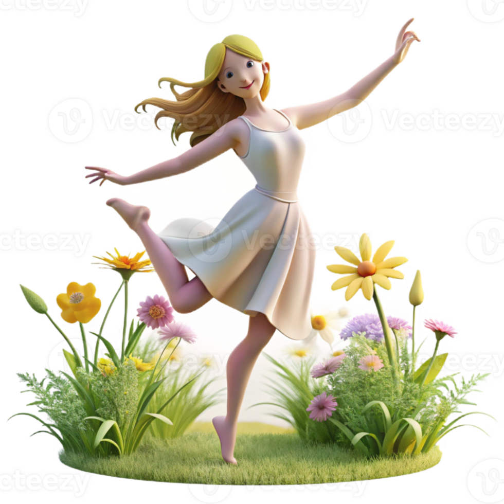 beautiful modern stunning vintage A graceful nymph dancing in a sun-drenched meadow, wildflowers surrounding her, Impressionist style detailed authentic png