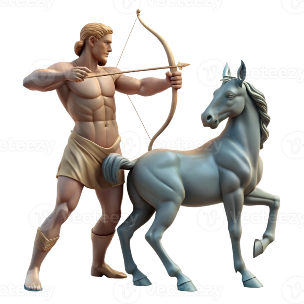 stunning minimalist serene modern A wise old centaur teaching archery to a young satyr, dappled sunlight in a forest clearing, classical Greek sculpture style high resolution high resolution png
