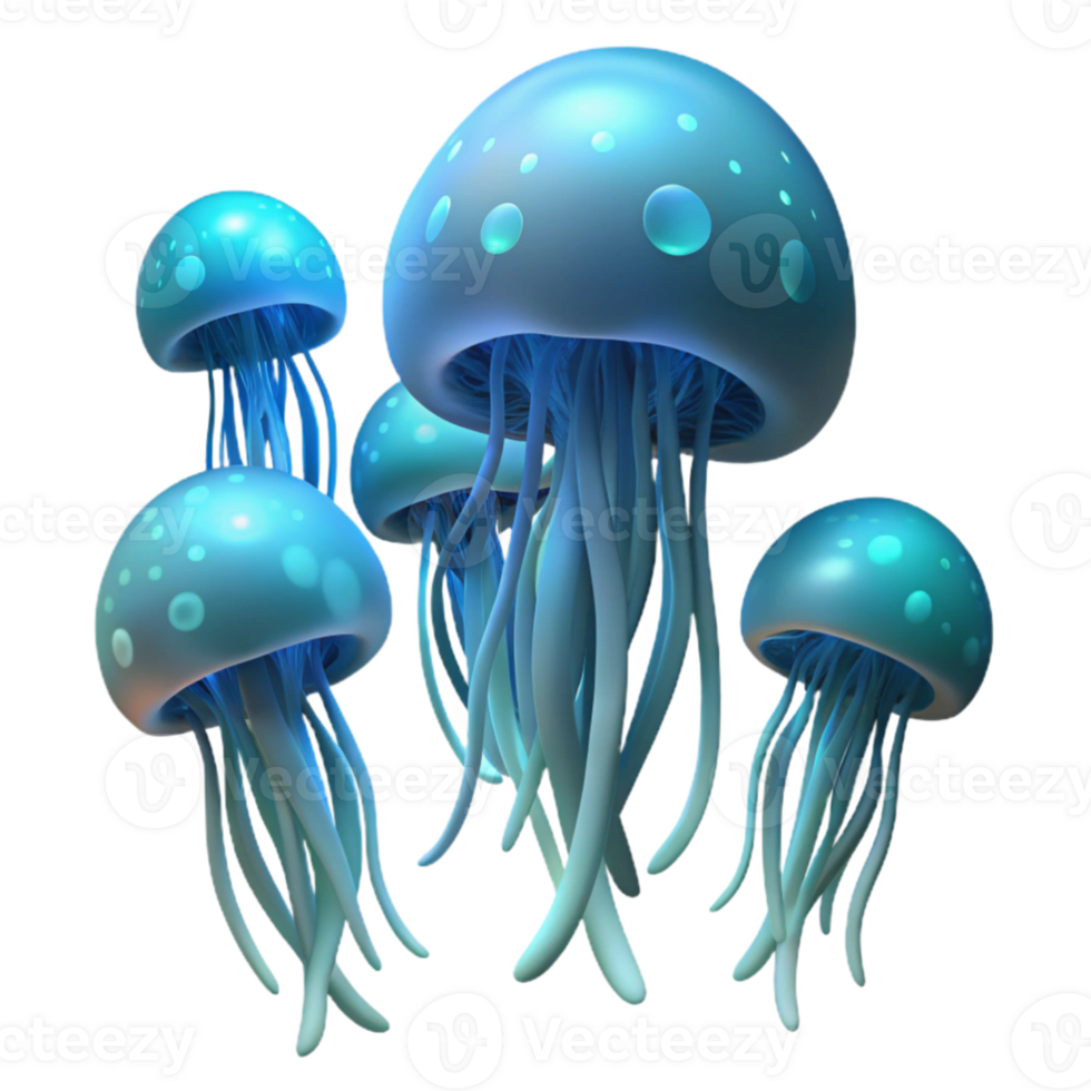 magnificent classic stunning classic A school of bioluminescent jellyfish drifting through the dark depths of the ocean, ethereal lighting 4K genuine png