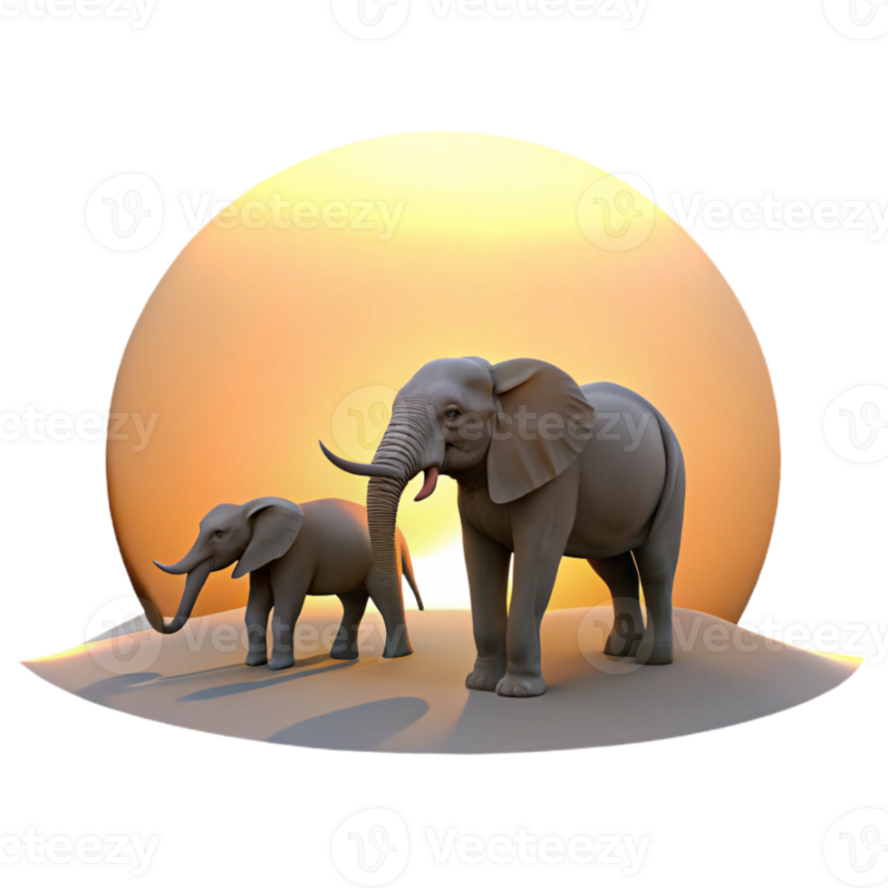 wonderful abstract wonderful contemporary A family of elephants walking across a dusty plain, silhouette against a setting sun, minimalist style premium original png