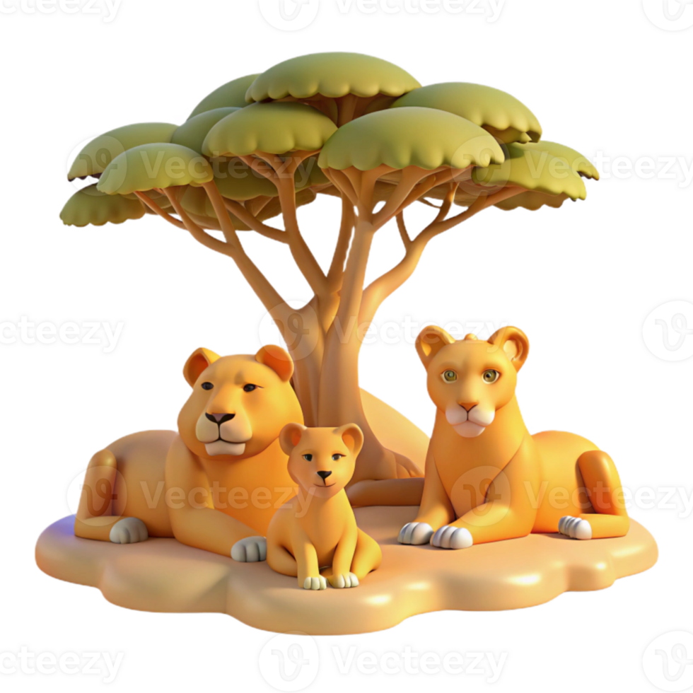 stunning minimalist elegant vintage A pride of lions resting in the shade of an acacia tree on the African savanna, golden hour lighting genuine professional png