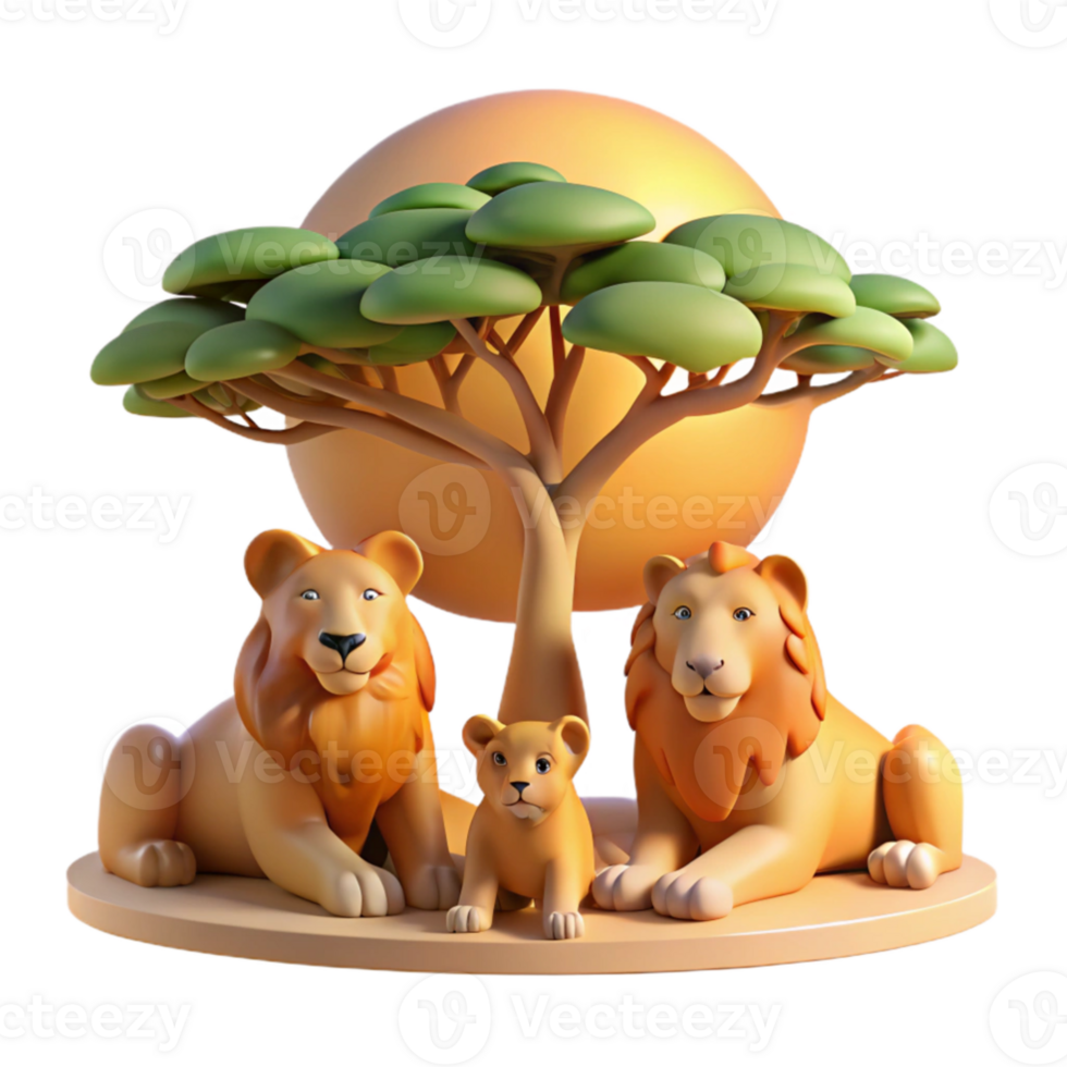 stunning minimalist stunning creative A pride of lions resting in the shade of an acacia tree on the African savanna, golden hour lighting high quality premium png