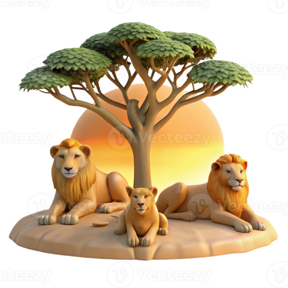 serene modern impressive traditional A pride of lions resting in the shade of an acacia tree on the African savanna, golden hour lighting detailed high resolution png