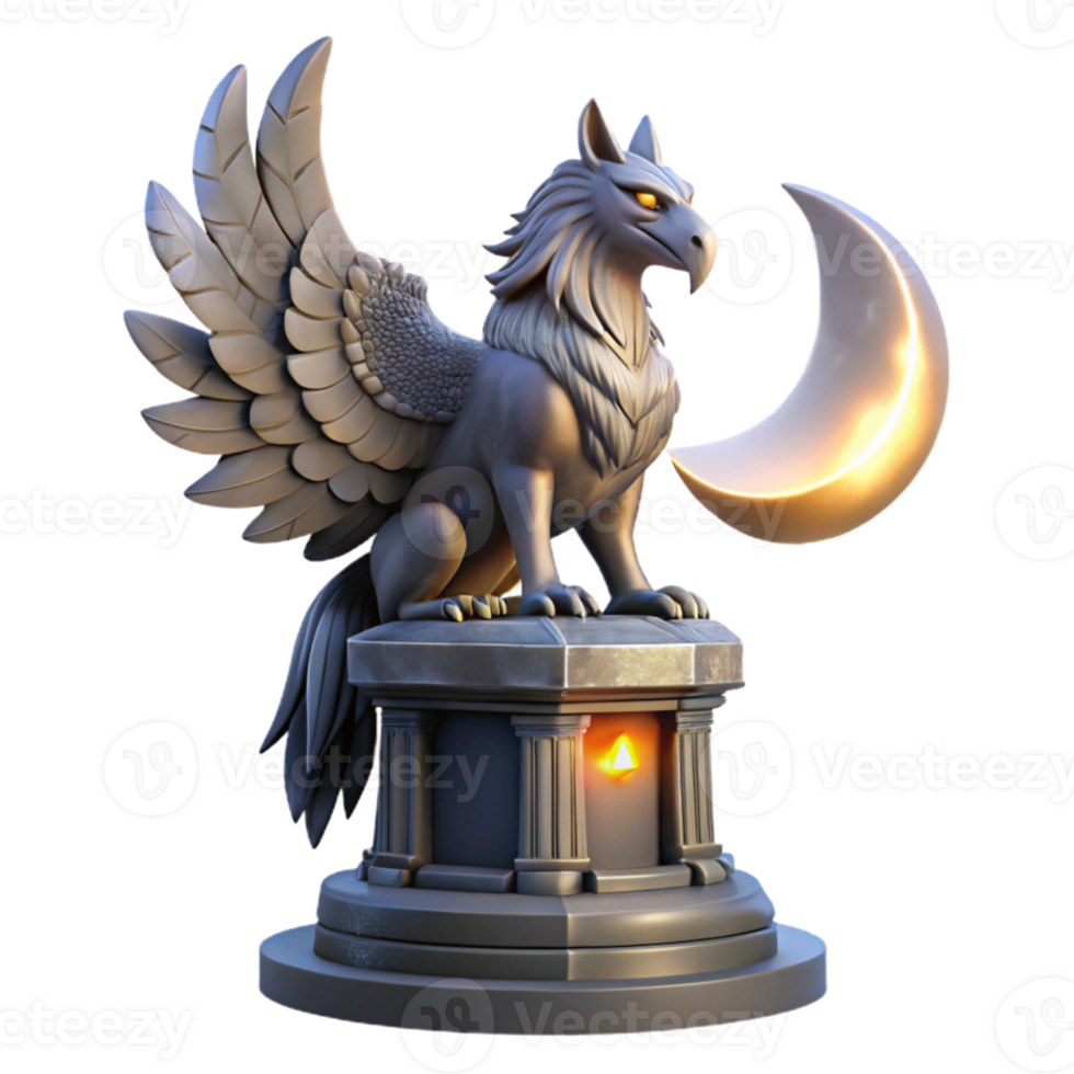 stunning traditional beautiful creative A majestic griffin perched atop a crumbling obsidian tower, illuminated by the ethereal glow of three moons, Art Nouveau style genuine 4K png