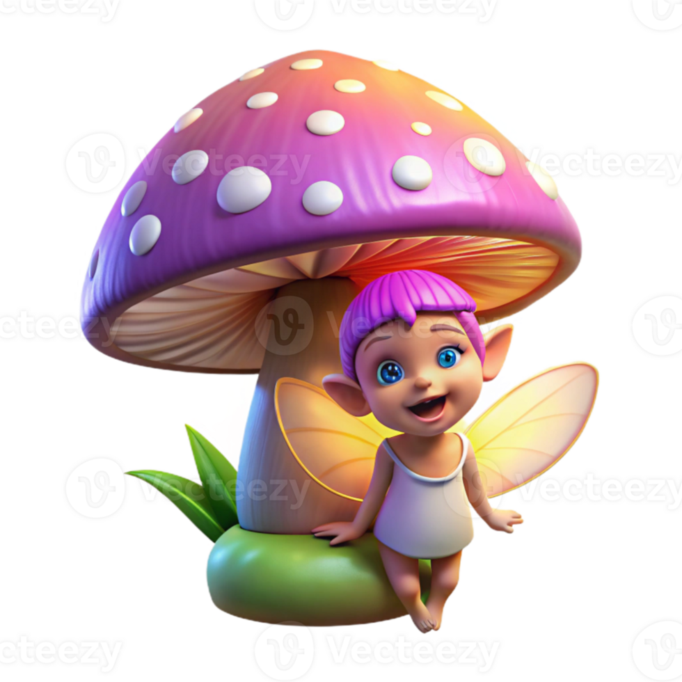 wonderful creative extraordinary abstract A mischievous pixie with iridescent wings hiding behind a giant, glowing mushroom in a twilight forest, digital art, hyperrealistic authentic authentic png