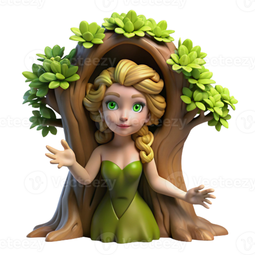 serene contemporary impressive artistic A beautiful dryad emerging from the trunk of a giant oak tree, bathed in dappled sunlight, pre-Raphaelite style high resolution high resolution png