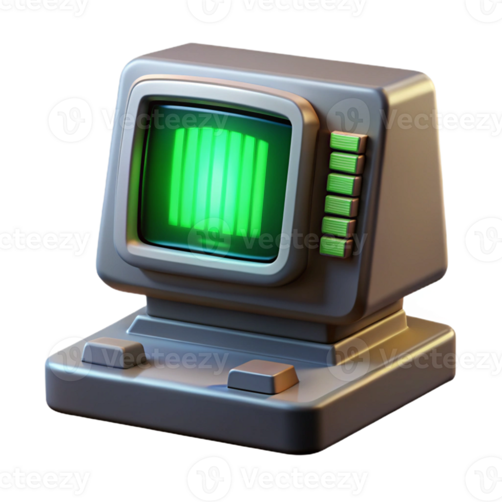 vibrant classic magnificent minimalist A vintage computer terminal displaying complex code, green phosphor glow, dark background, retrofuturistic style, grainy texture detailed high quality png
