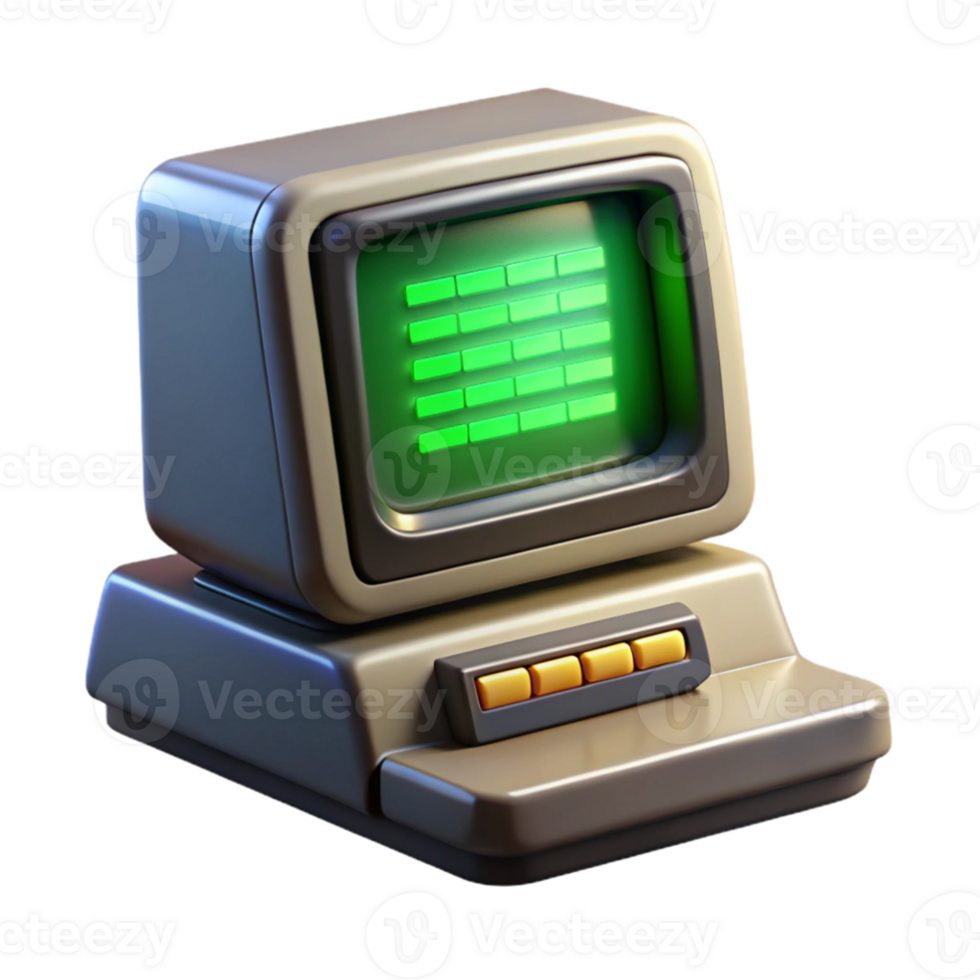 beautiful classic magnificent classic A vintage computer terminal displaying complex code, green phosphor glow, dark background, retrofuturistic style, grainy texture exclusive high resolution png