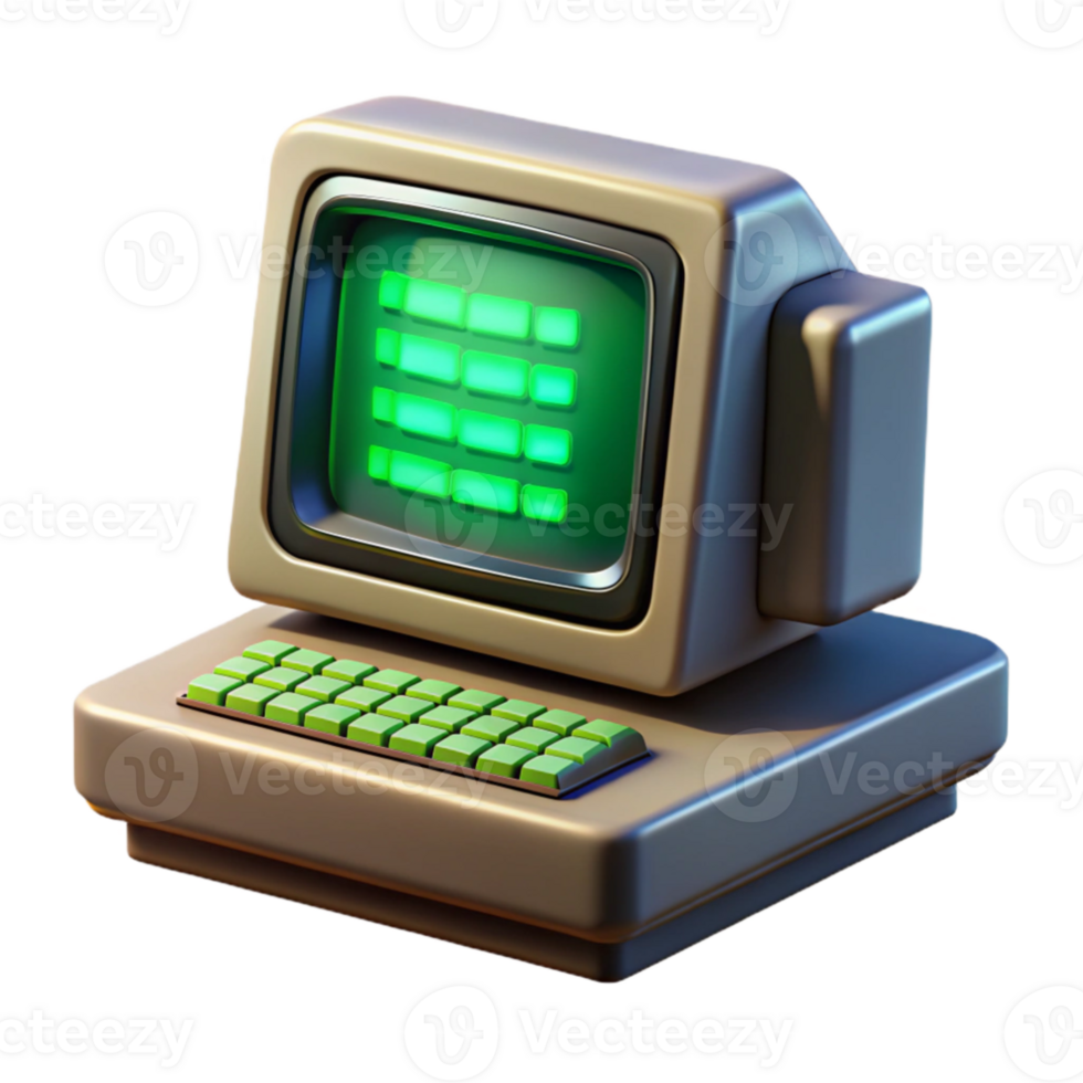 elegant vintage extraordinary abstract A vintage computer terminal displaying complex code, green phosphor glow, dark background, retrofuturistic style, grainy texture high resolution 4K png